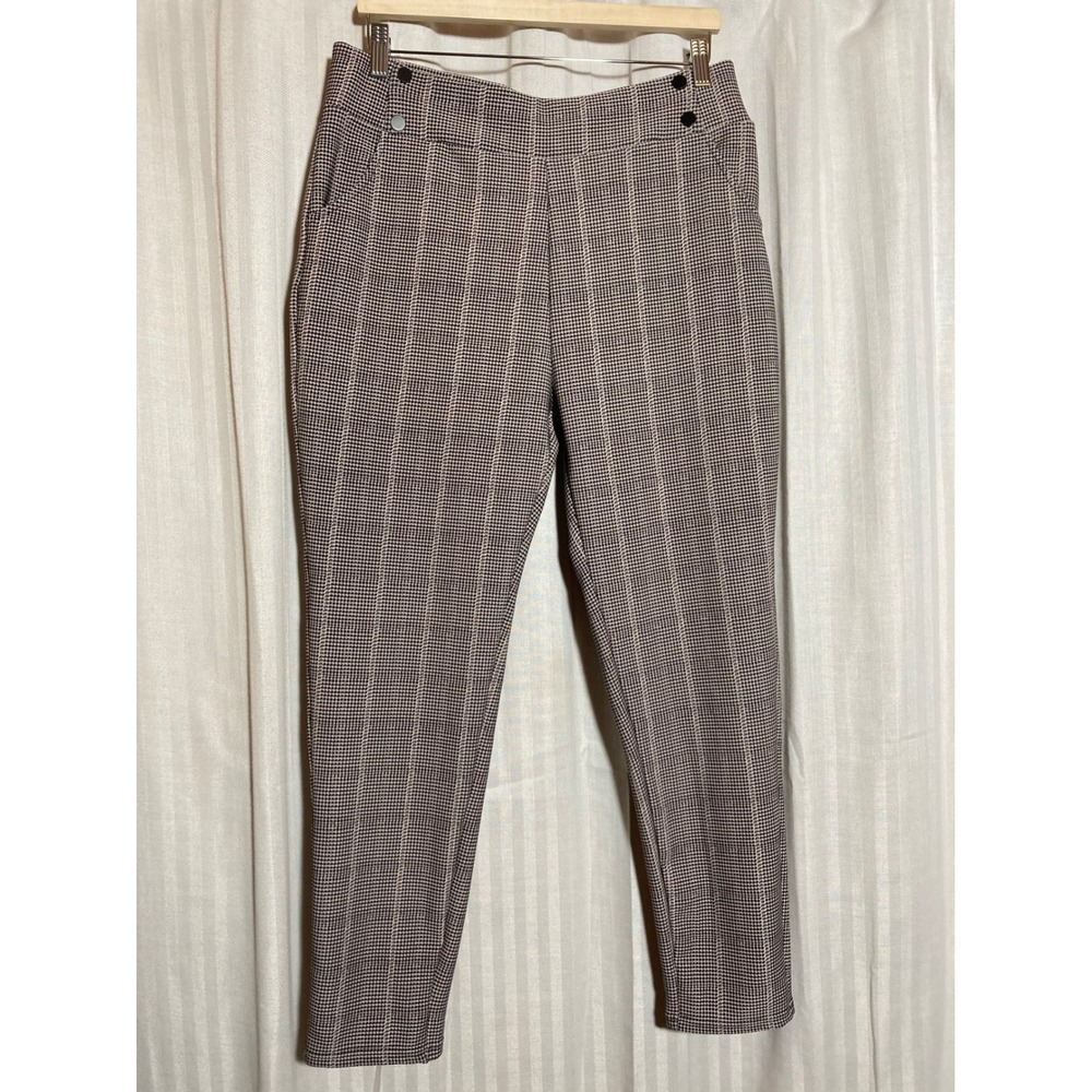 Preppy Houndstooth Plaid High Rise Ankle Pants Polished & Poised Womens 2XL